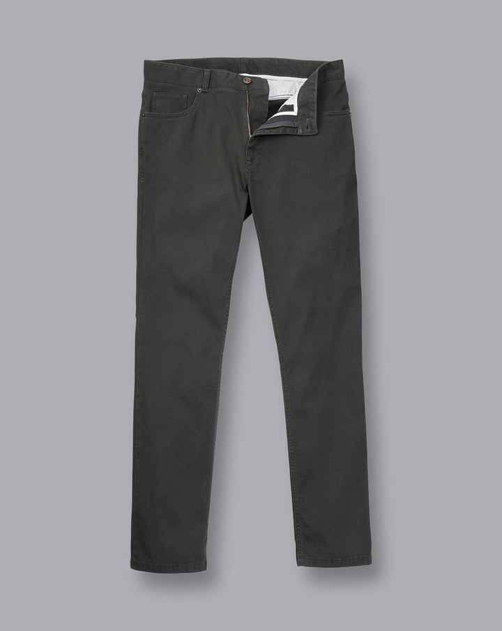 Charcoal Grey Washed Textured Slim Fit 5 Pocket Trouser