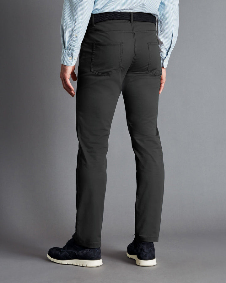 Charcoal Grey Washed Textured Slim Fit 5 Pocket Trouser