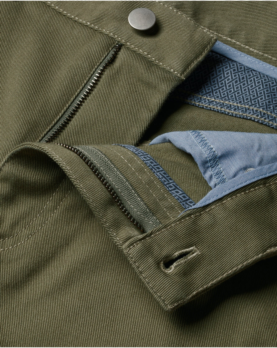 Olive Green Twill Slim Fit 5 Pocket Jeans