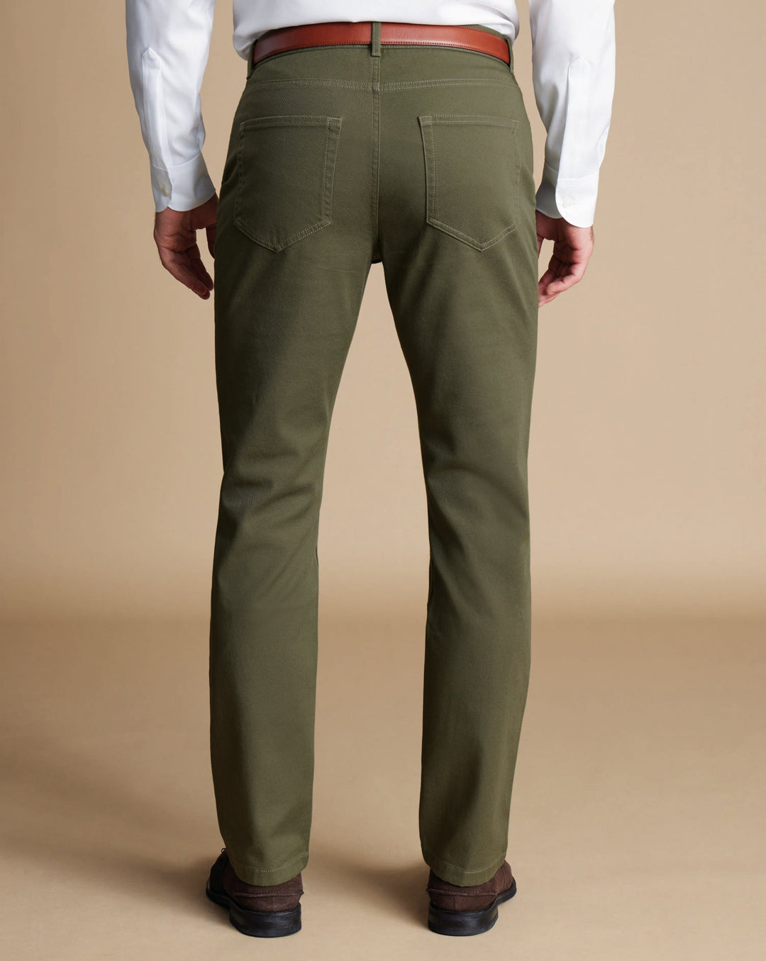 Olive Green Twill Slim Fit 5 Pocket Jeans