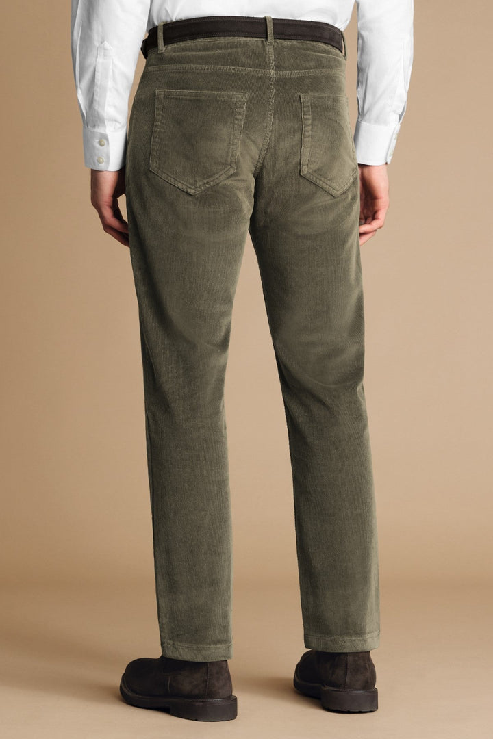 Olive Green Slim Fit 5 Pocket Cord Jeans