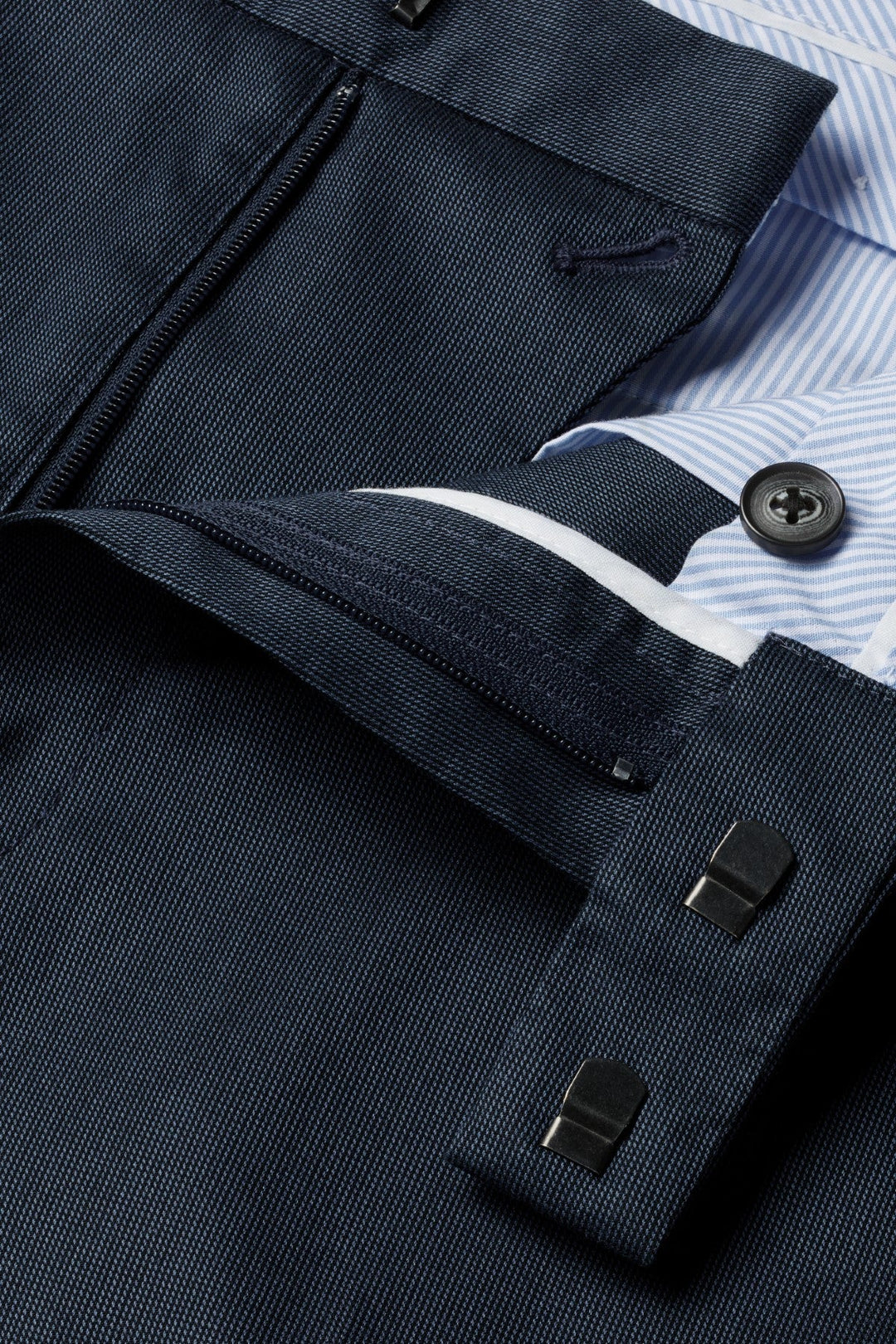 Denim Blue Classic Fit Smart Texture Trousers