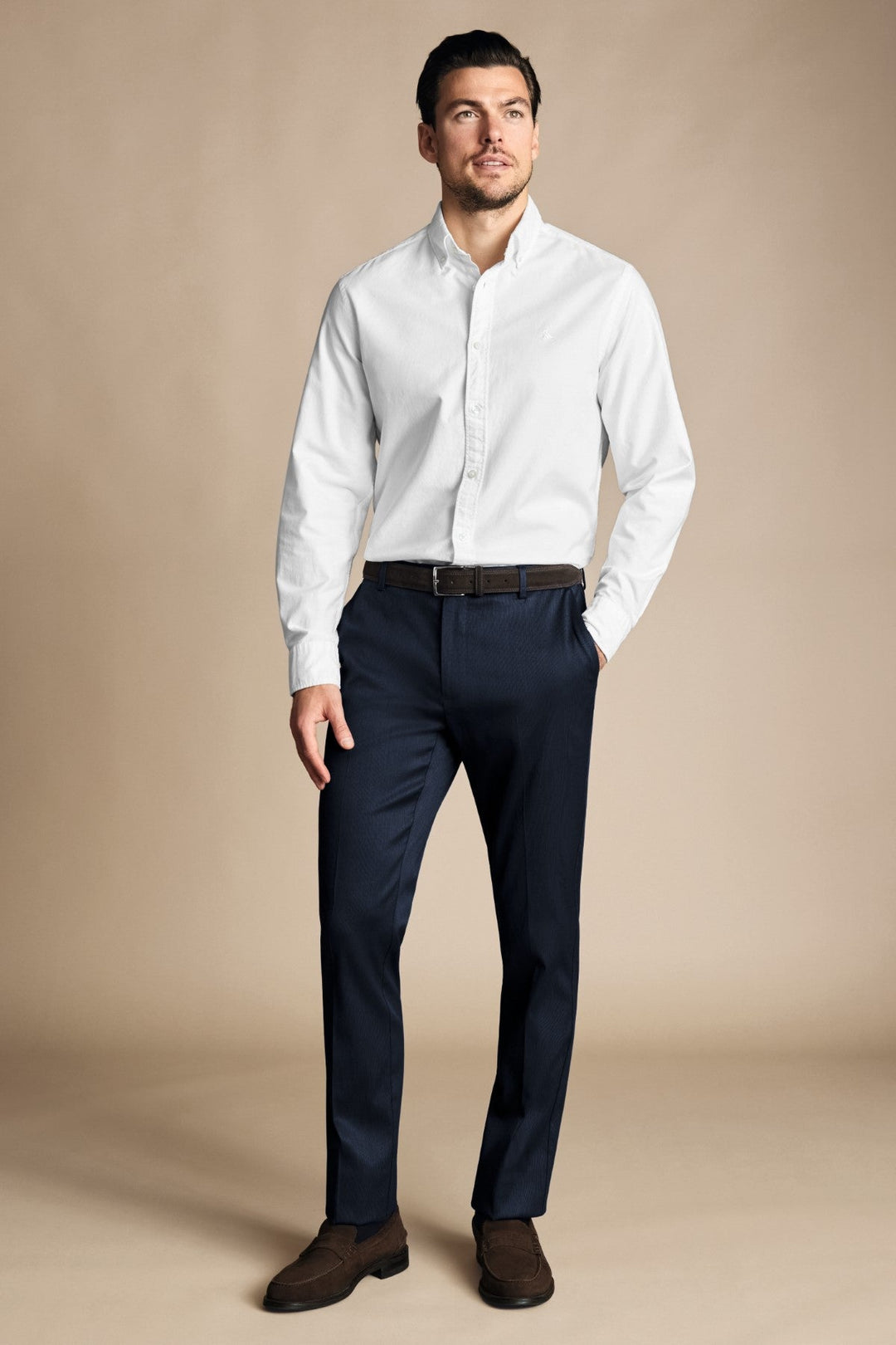 Denim Blue Classic Fit Smart Texture Trousers
