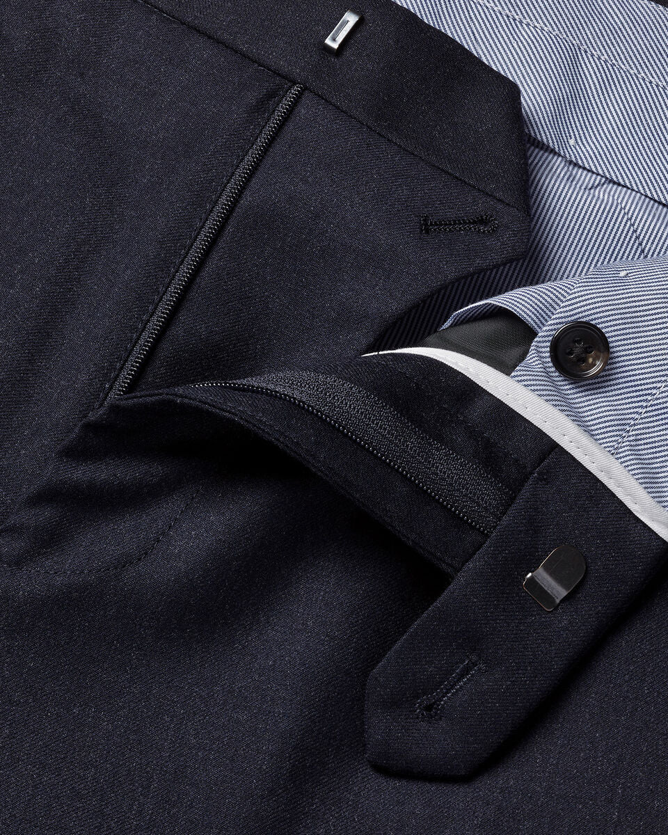 Navy Twill Wool Stretch Slim Fit Trousers
