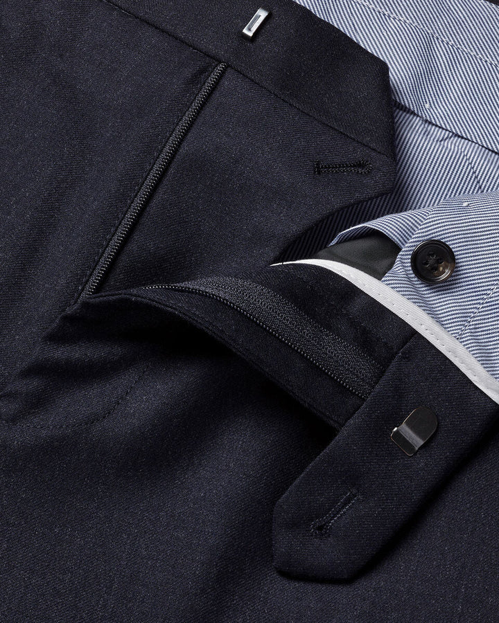 Navy Twill Wool Stretch Slim Fit Trousers