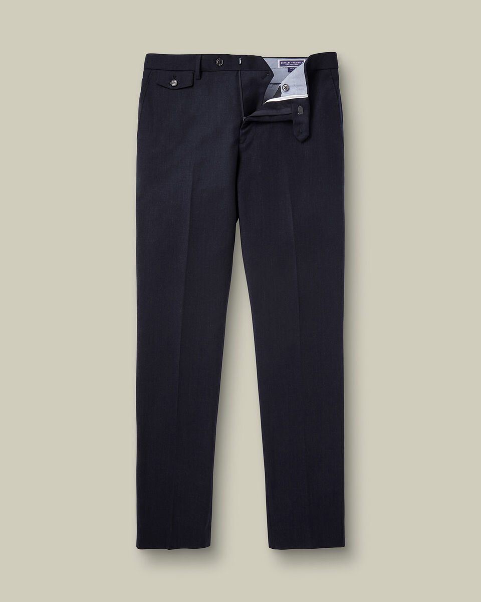 Navy Twill Wool Stretch Slim Fit Trousers
