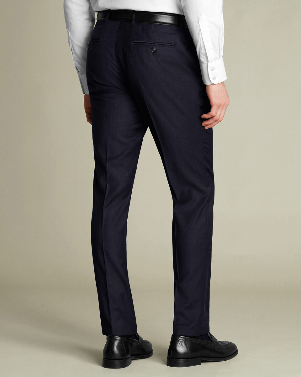 Navy Twill Wool Stretch Slim Fit Trousers