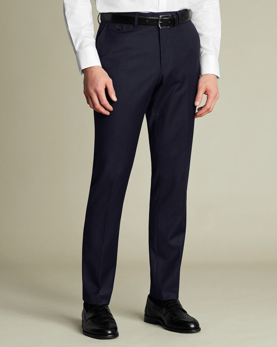 Navy Twill Wool Stretch Slim Fit Trousers