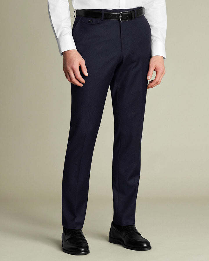 Navy Twill Wool Stretch Slim Fit Trousers