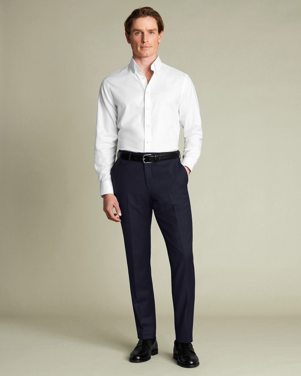 Navy Twill Wool Stretch Slim Fit Trousers