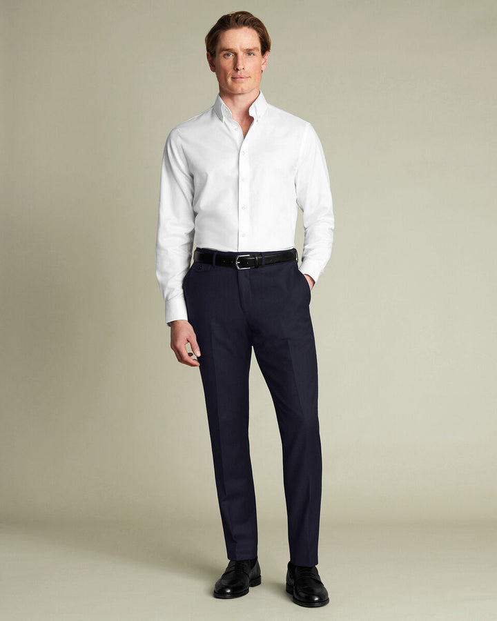 Navy Twill Wool Stretch Slim Fit Trousers