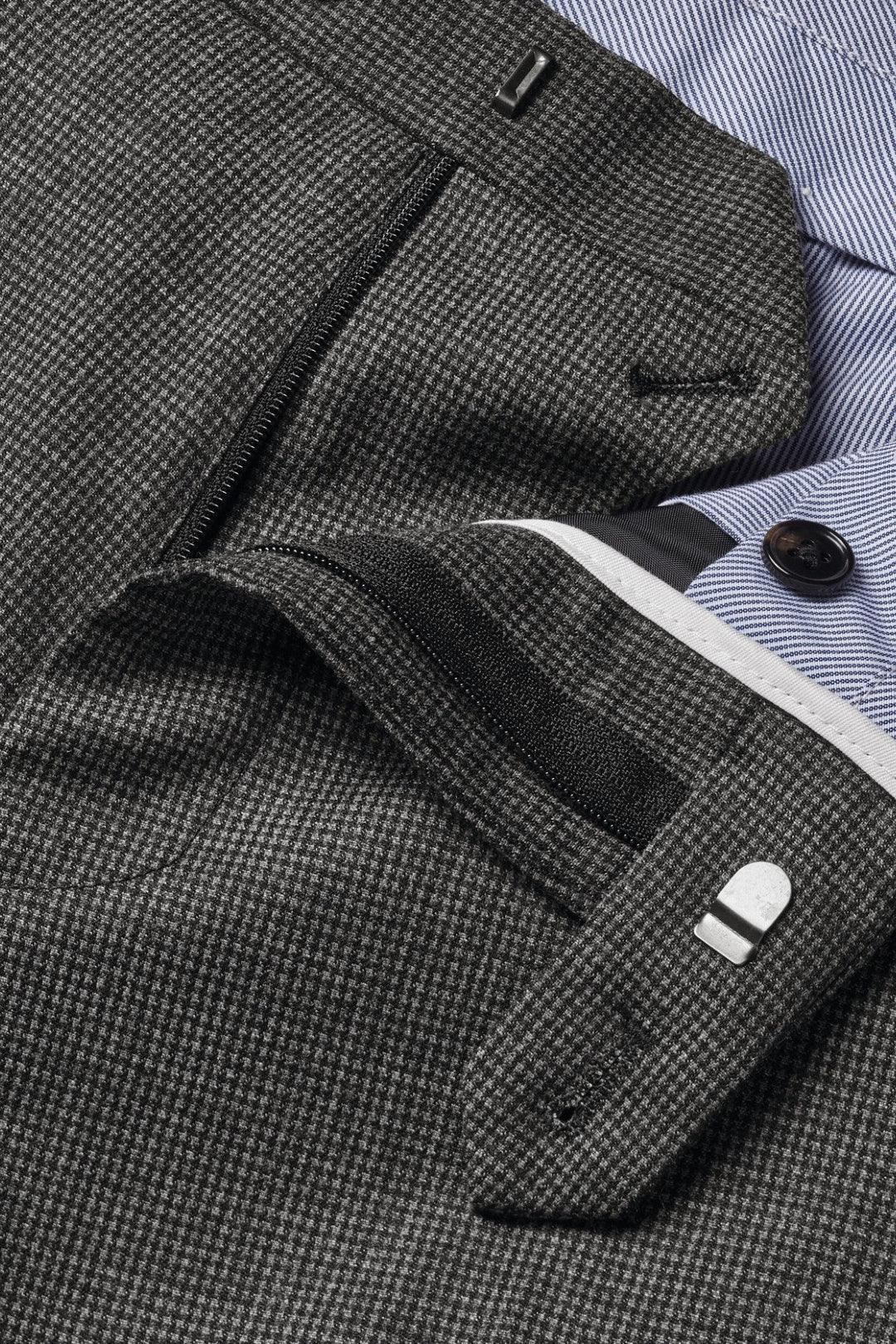 Slate Grey Puppytooth Wool Stretch Slim Fit Trousers