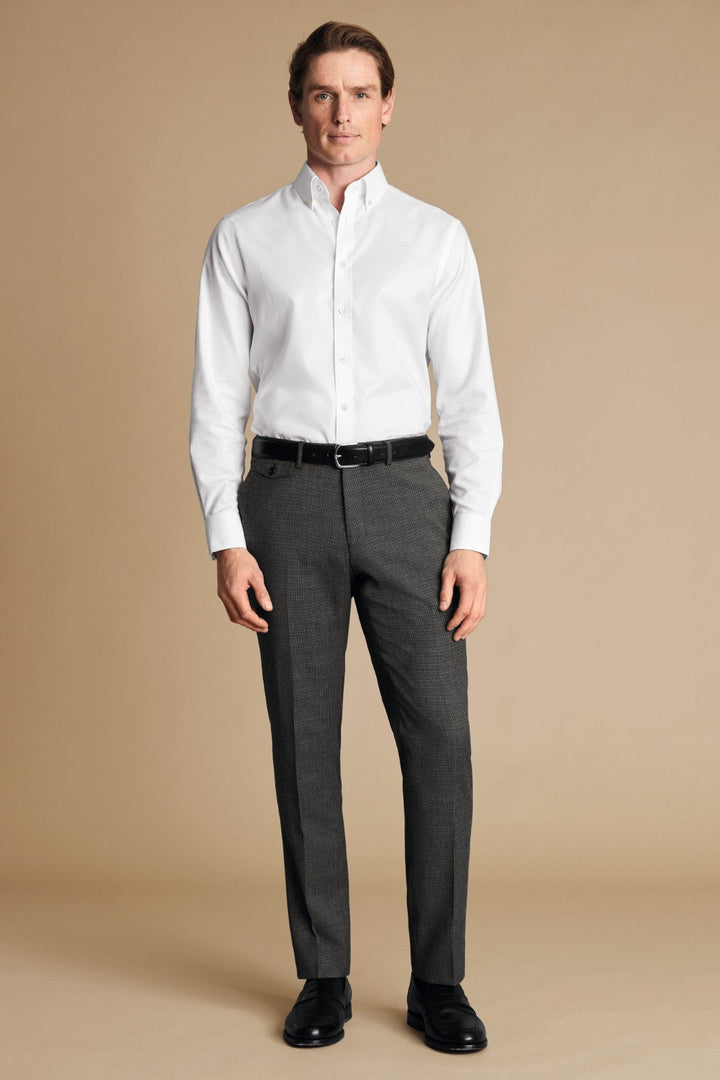 Slate Grey Puppytooth Wool Stretch Slim Fit Trousers
