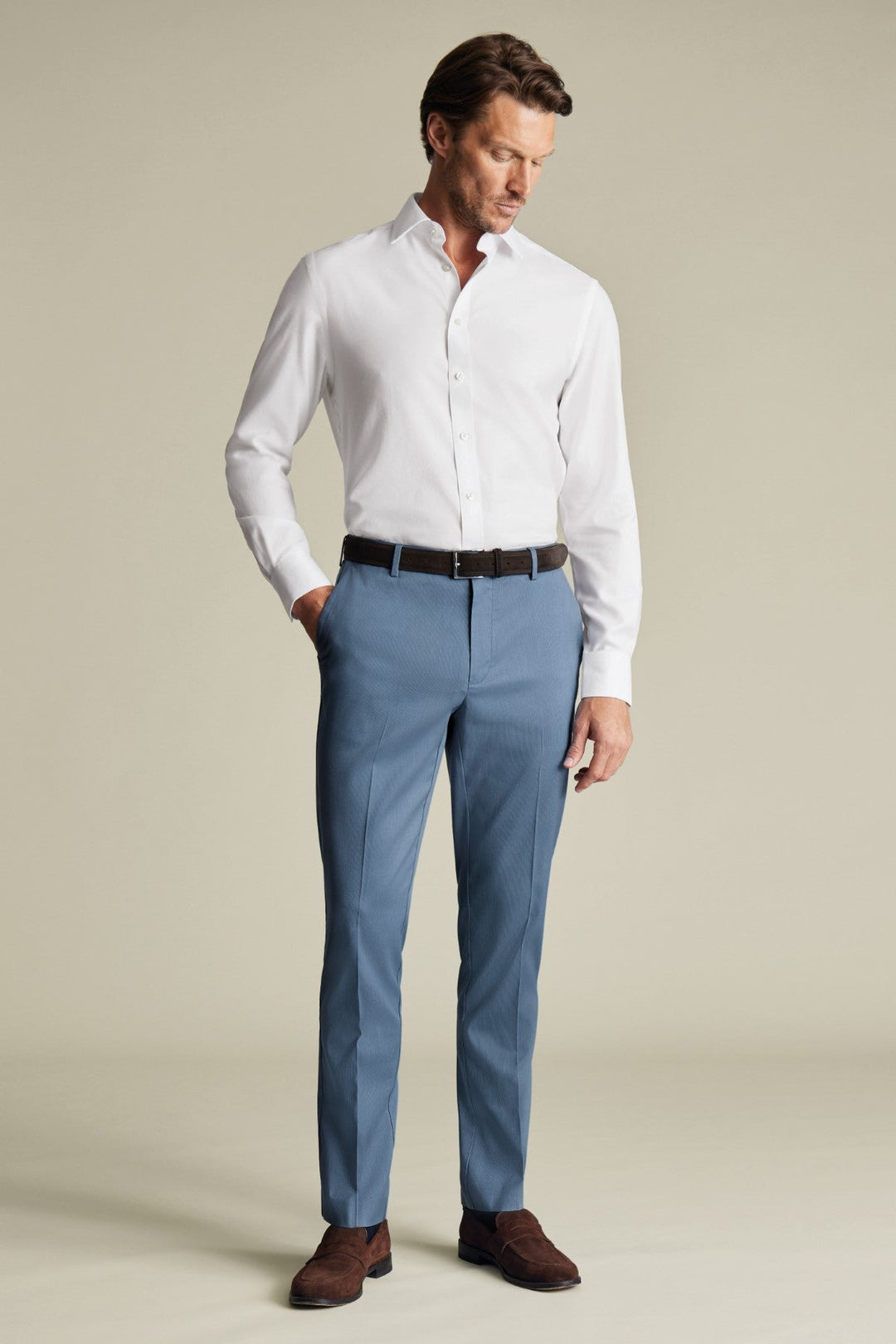 Airforce Blue Slim Fit Smart Texture Trousers