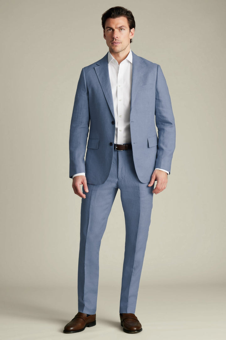 Airforce Blue Linen Slim Fit Trouser