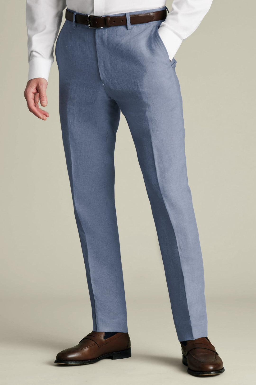 Airforce Blue Linen Slim Fit Trouser