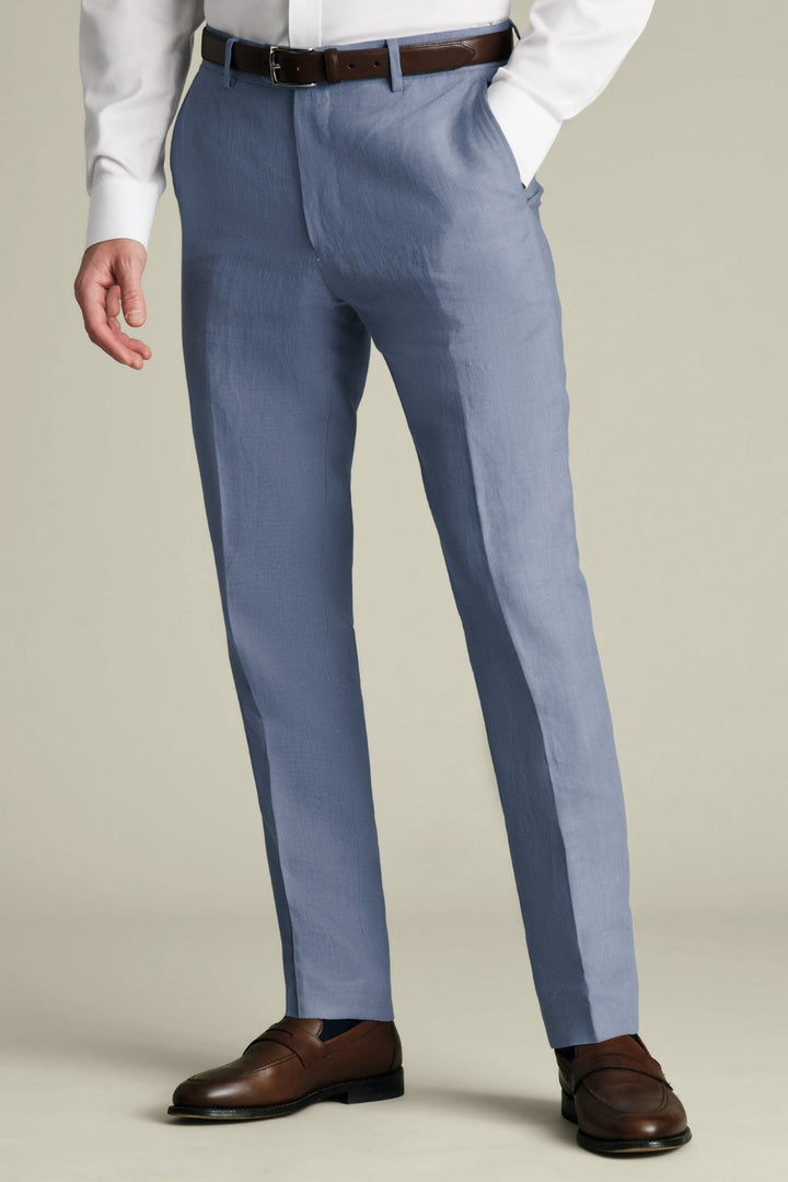 Airforce Blue Linen Slim Fit Trouser