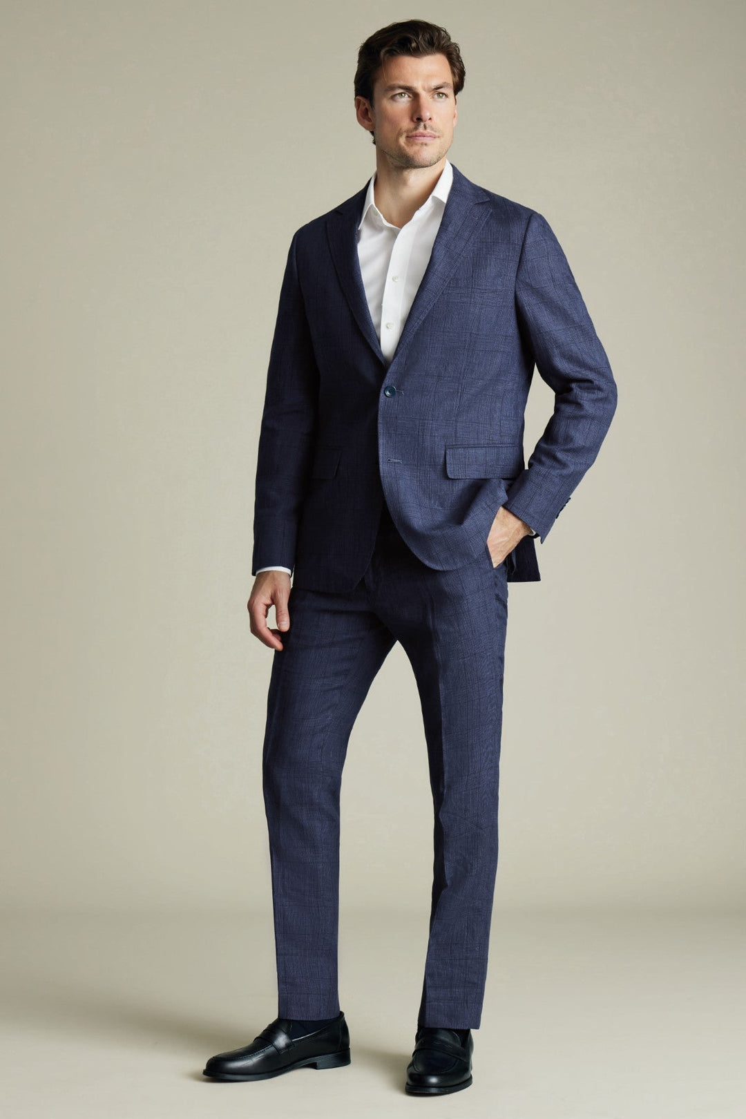 Indigo Blue Check Slim Fit Linen Trouser