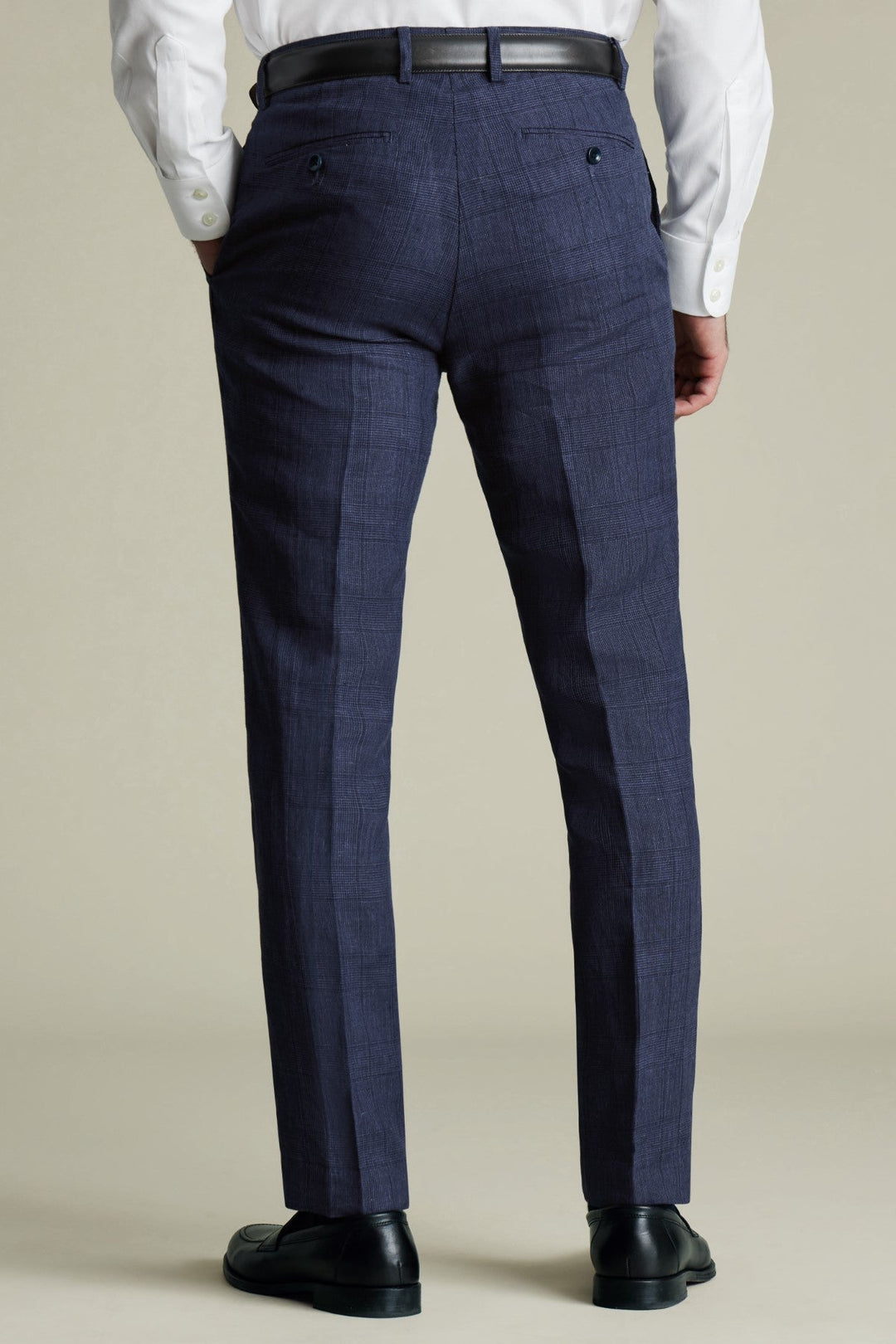 Indigo Blue Check Slim Fit Linen Trouser