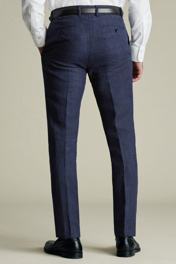 Indigo Blue Check Slim Fit Linen Trouser