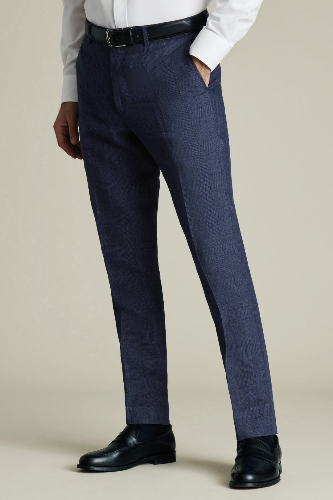 Indigo Blue Check Slim Fit Linen Trouser