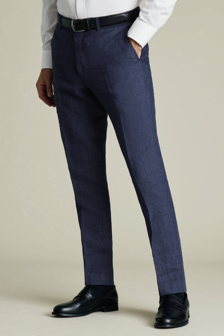 Indigo Blue Check Slim Fit Linen Trouser