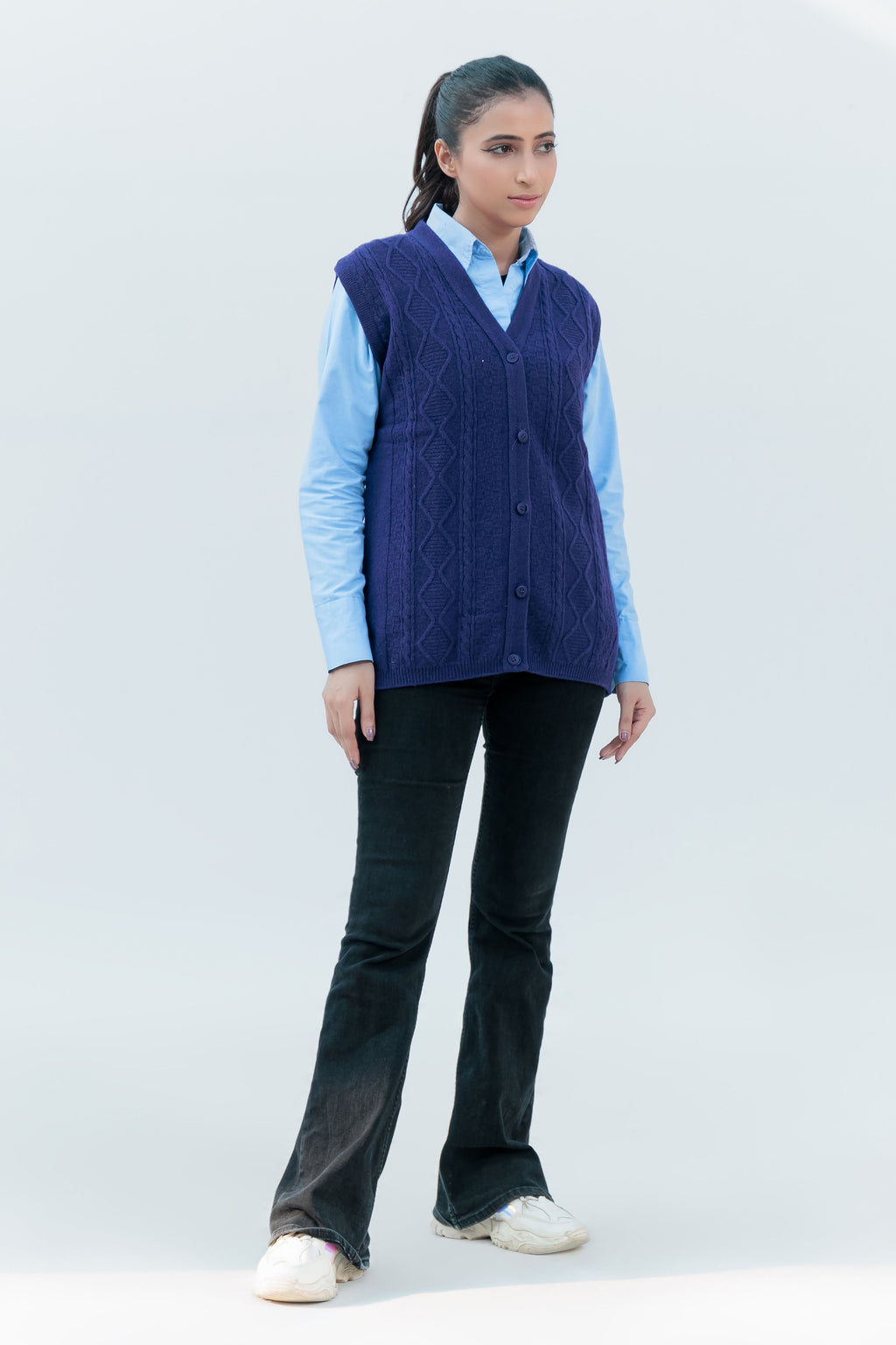 Oxford Ladies L/S Cardigan L-990 (Navy)