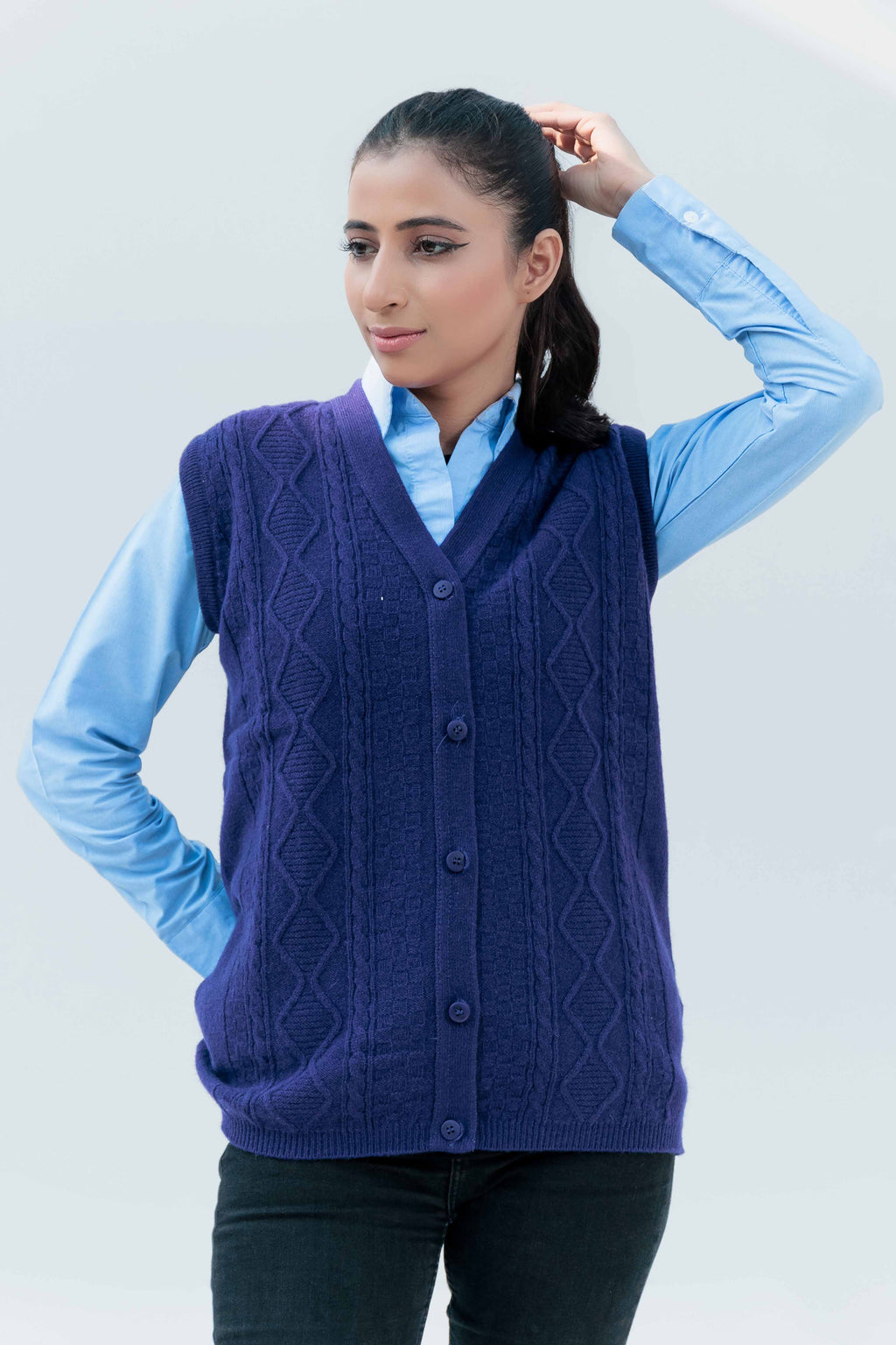 Oxford Ladies L/S Cardigan L-990 (Navy)