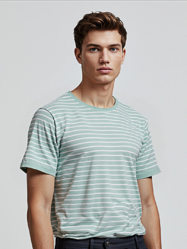 M&S Mens S/S Pure Cotton StriperT-Shirtt T28/5336M