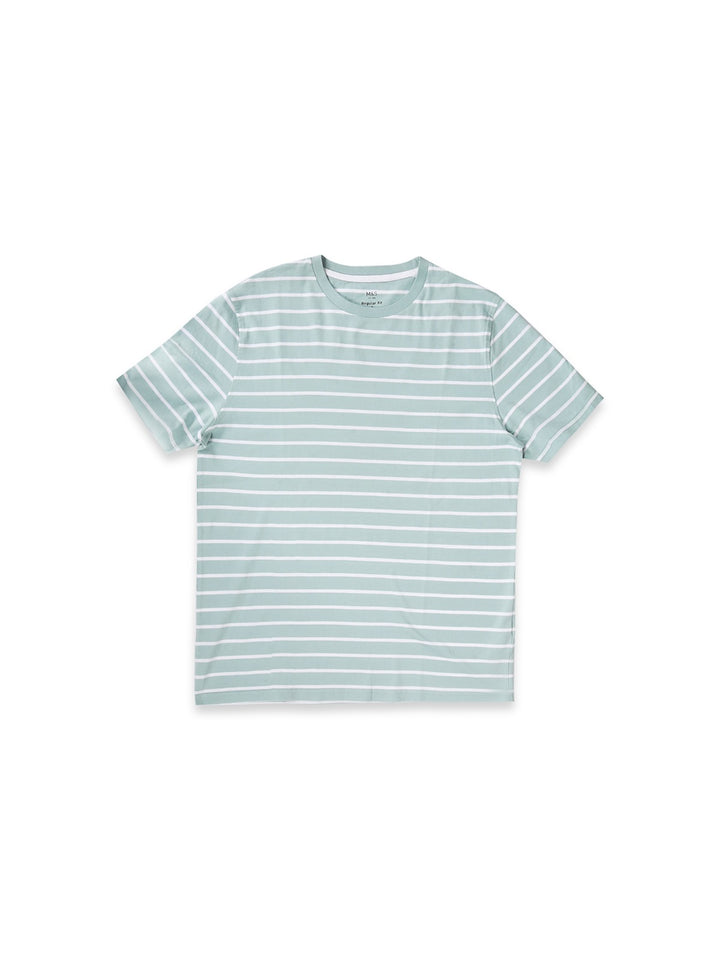 M&S Mens S/S Pure Cotton StriperT-Shirtt T28/5336M