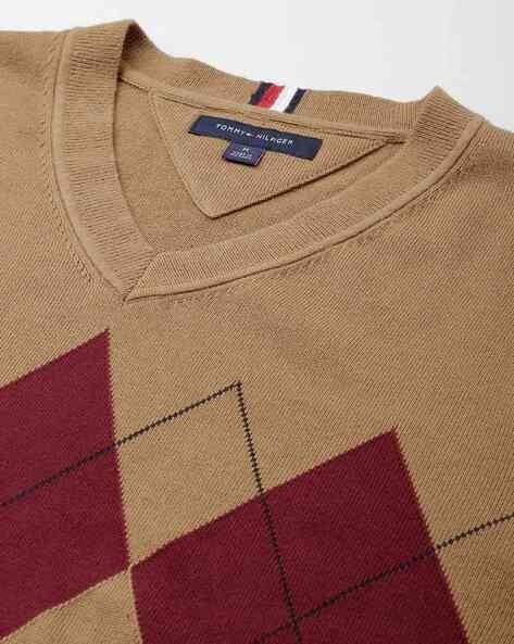 TH Men L/S Cotton Diamond Check V-N Jersey AT-SB-78J9352