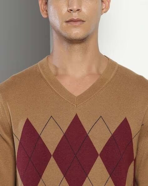 TH Men L/S Cotton Diamond Check V-N Jersey AT-SB-78J9352