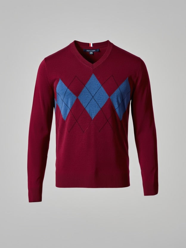 TH Men L/S Cotton Diamond Check V-N Jersey AT-SB-78J9352