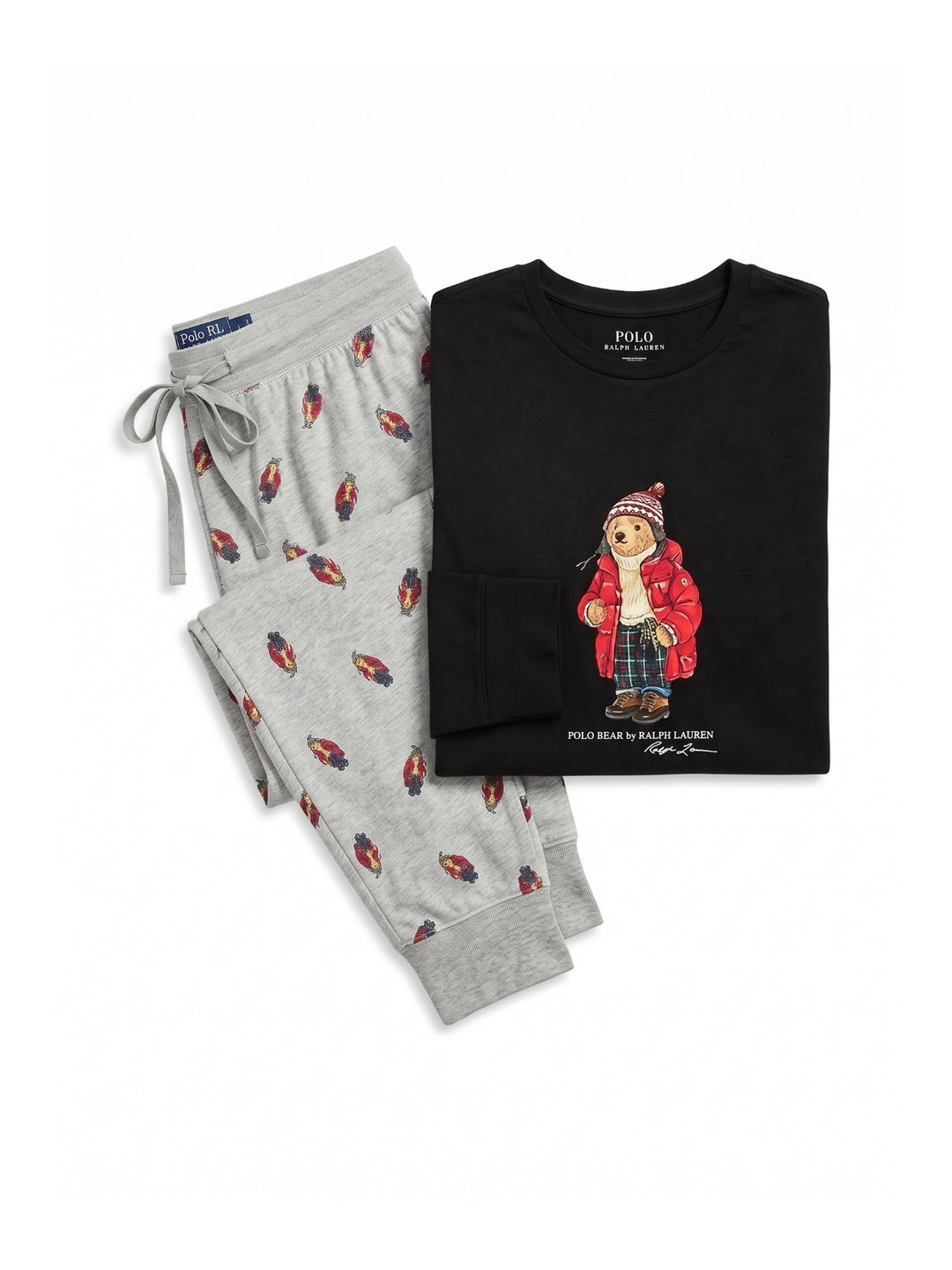 RL Men L/S (Bear Print )T-Shirt With Pajama (Black)