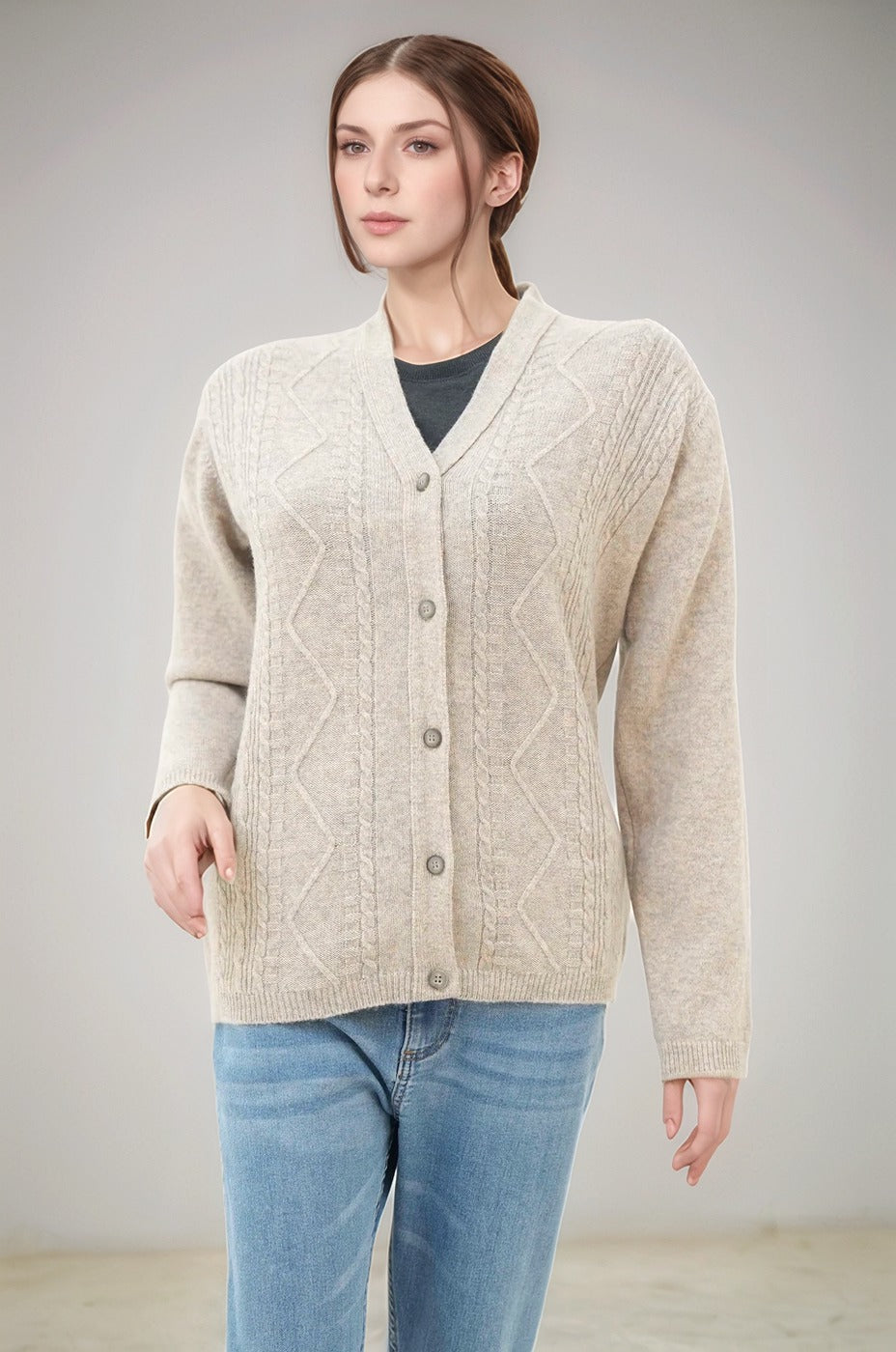 Oxford Ladies L/S Cardigan L-990 (Beige)