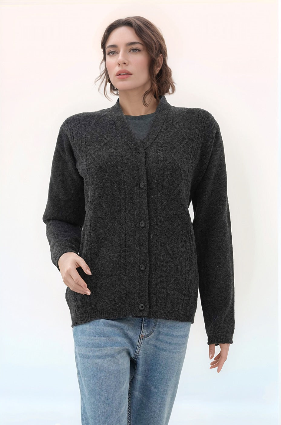 Oxford Ladies L/S Cardigan L-990 (Charcoal)