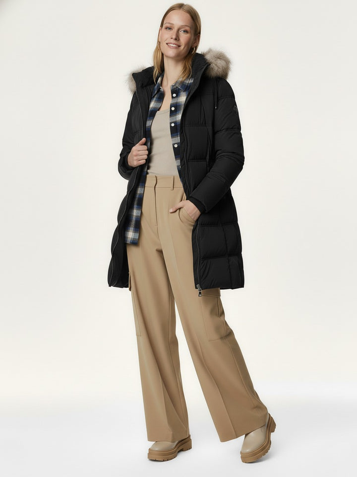 M&S Ladies Thermo Warmth Mid Long Hooded Puffer Jacket T49/4609 (Black)