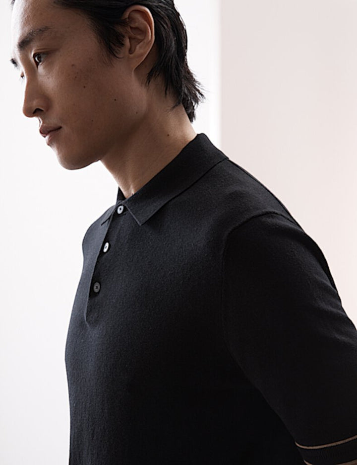 M&S Men S/S Cotton Silk Polo T30/1619 (Black)