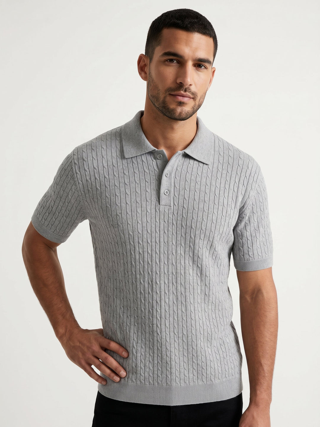 Cable Knitted Polo Short Sleeve Shirt