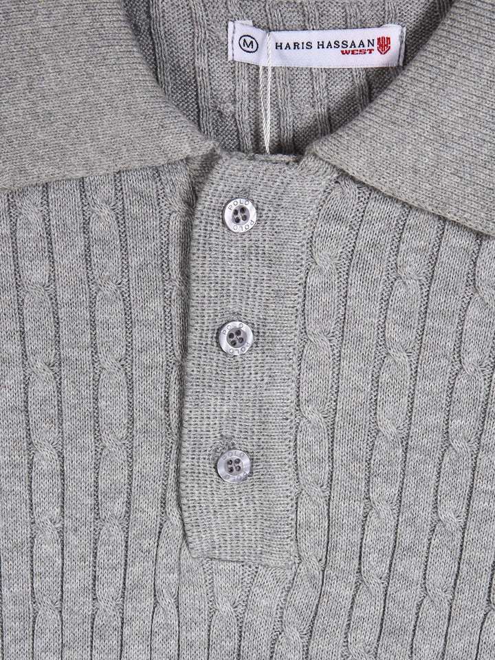 Cable Knitted Polo Short Sleeve Shirt