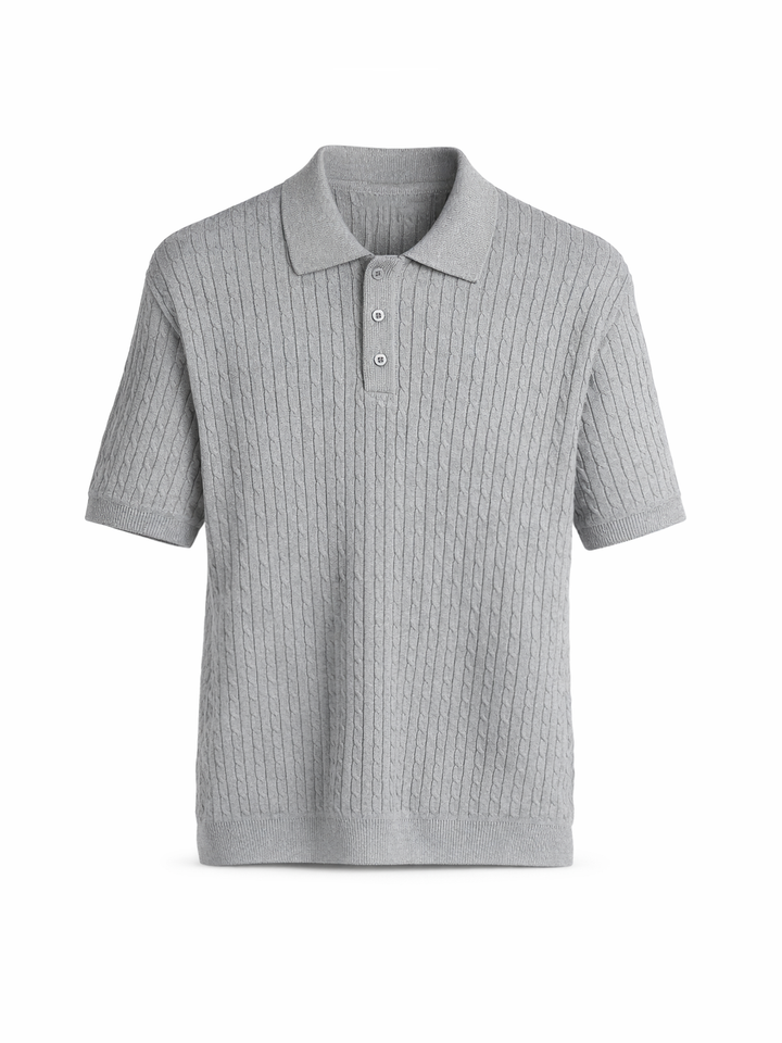 Cable Knitted Polo Short Sleeve Shirt