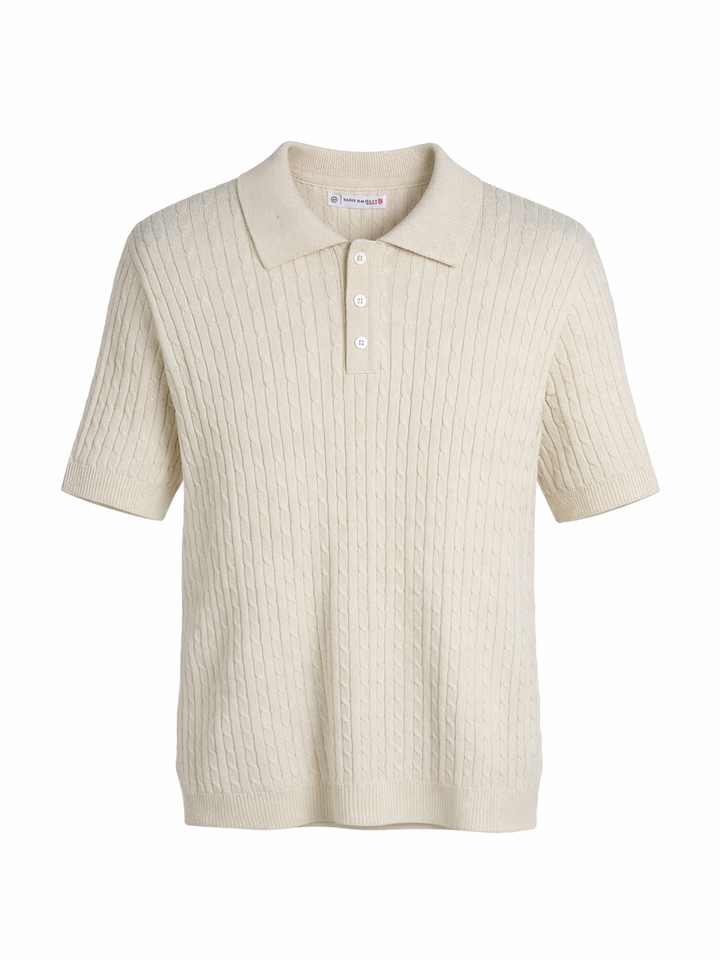 Cable Knitted Polo Short Sleeve Shirt
