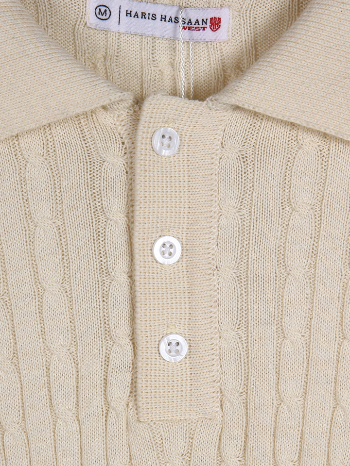 Cable Knitted Polo Short Sleeve Shirt
