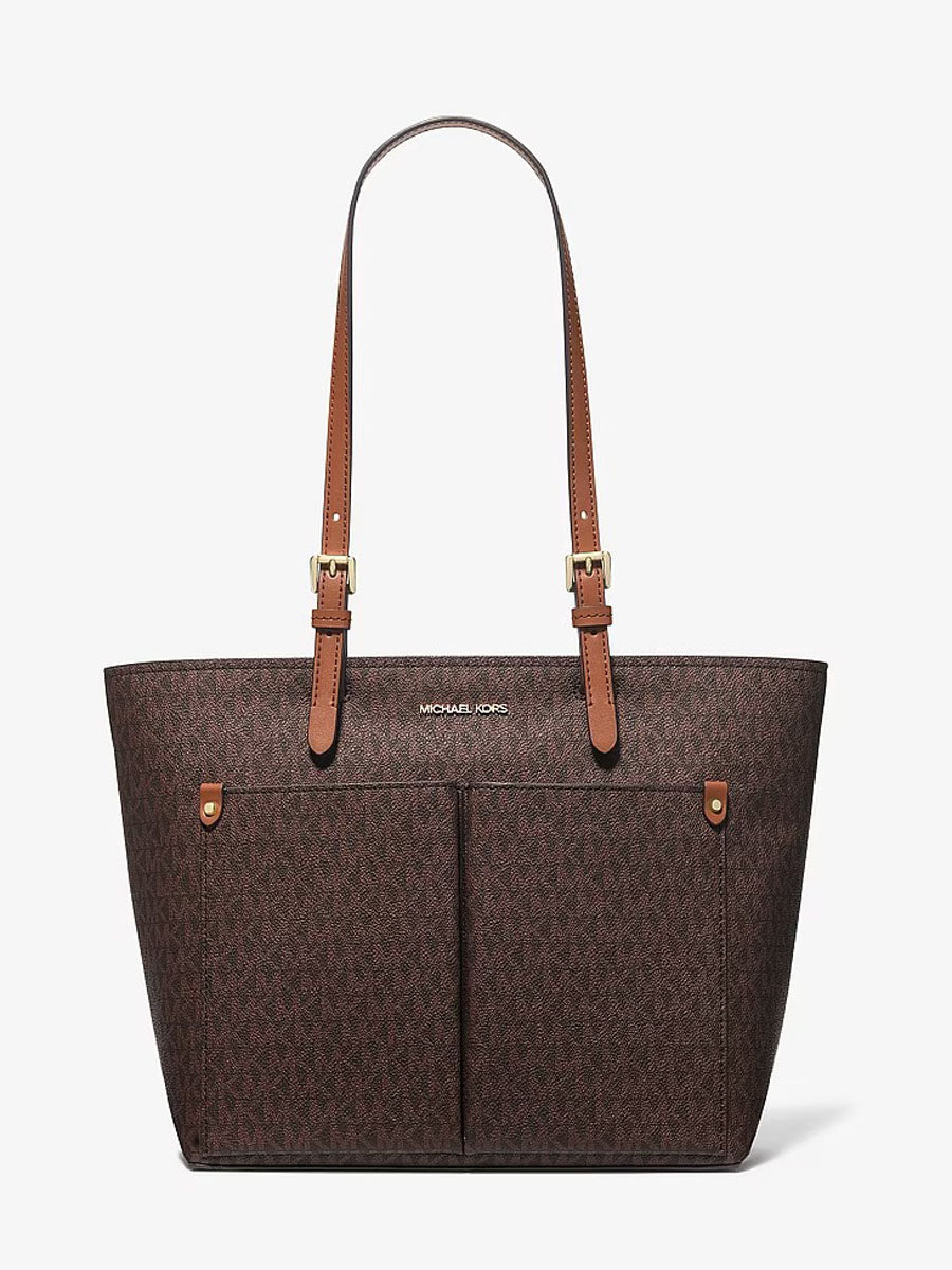 MK WOMEN SIG JET SET TRAVEL TOTE DBL PKT BAG 35F3GTVT3B BROWN