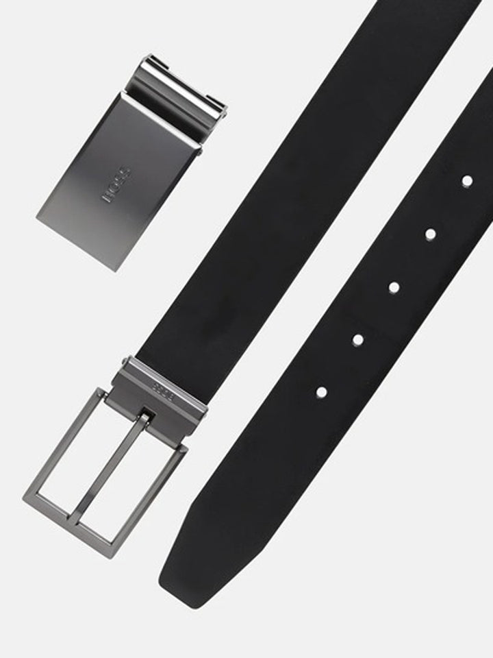Boss Men Leather Reversible Belt With Two Buckles MT-50541866