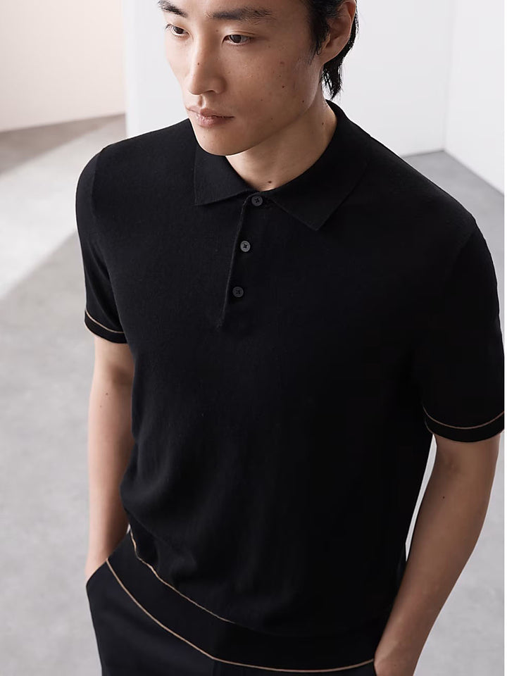 M&S Men S/S Cotton Silk Polo T30/1619 (Black)