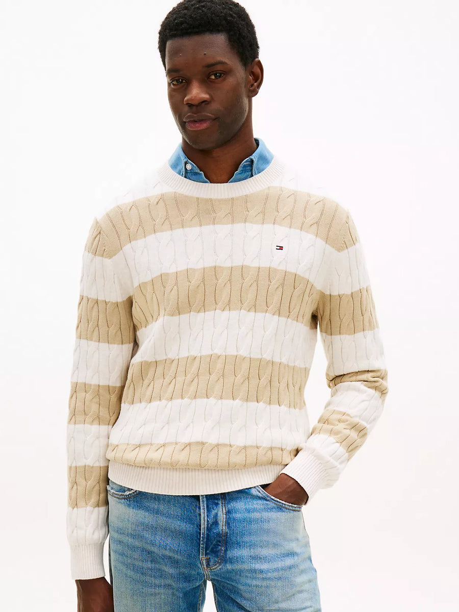 TH Men L/S R-Neck Stripe Cable Knit Jersey MT-XM07284