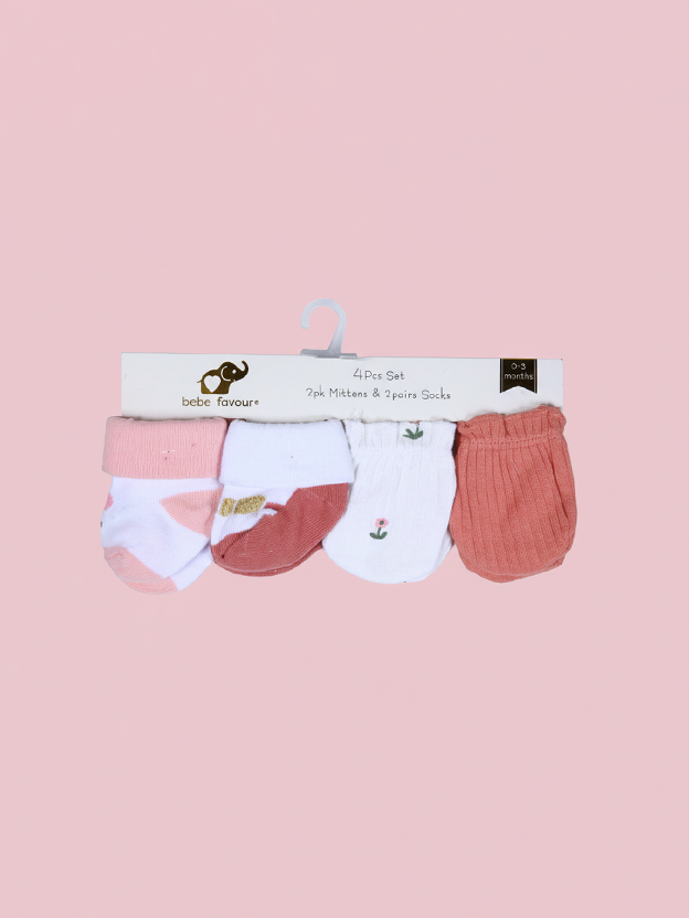 Bebe Favour Baby Mitten & Booties Set 4Pcs #BP71861 (S-25)