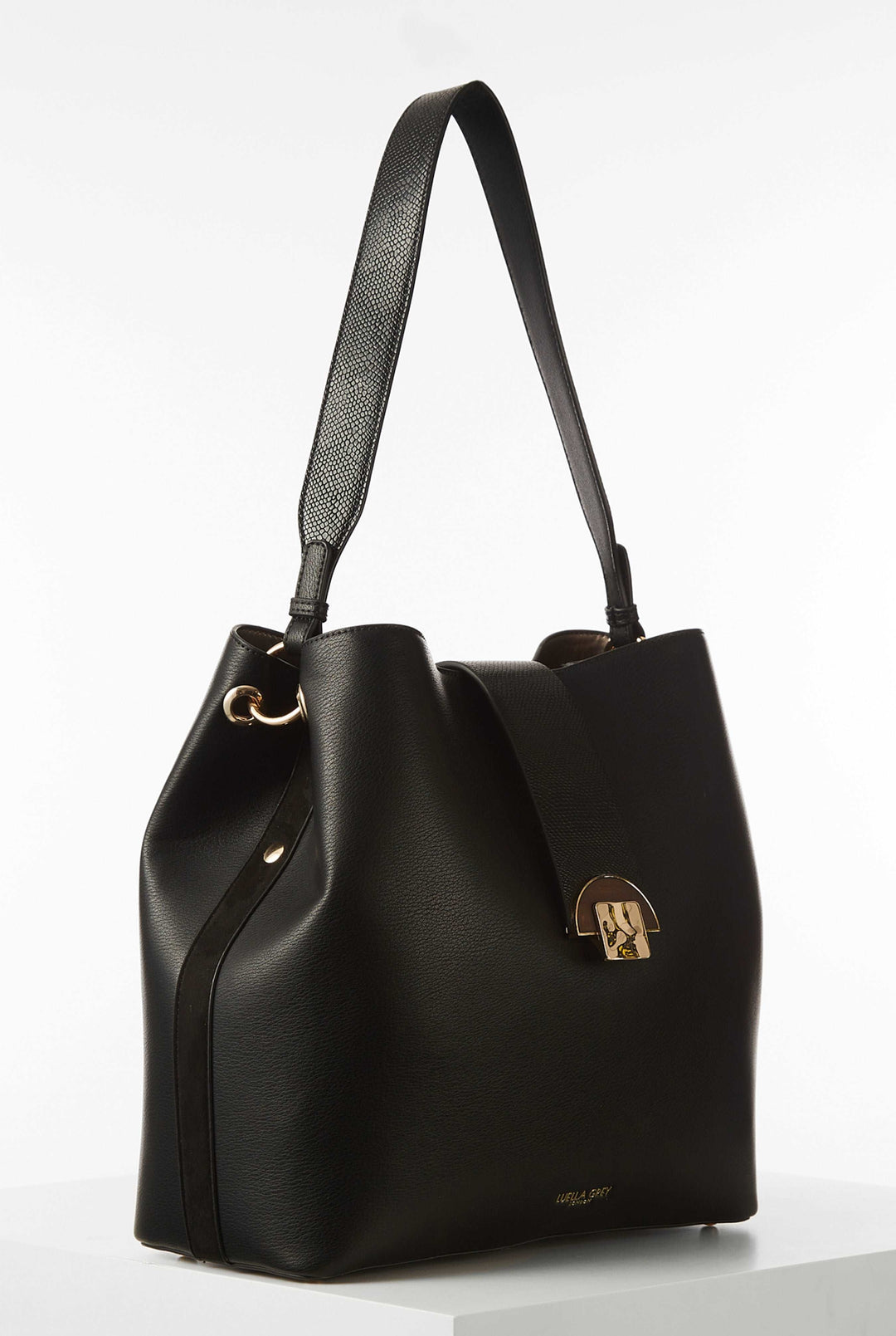 Gloria Black Wooden Clasp Hobo