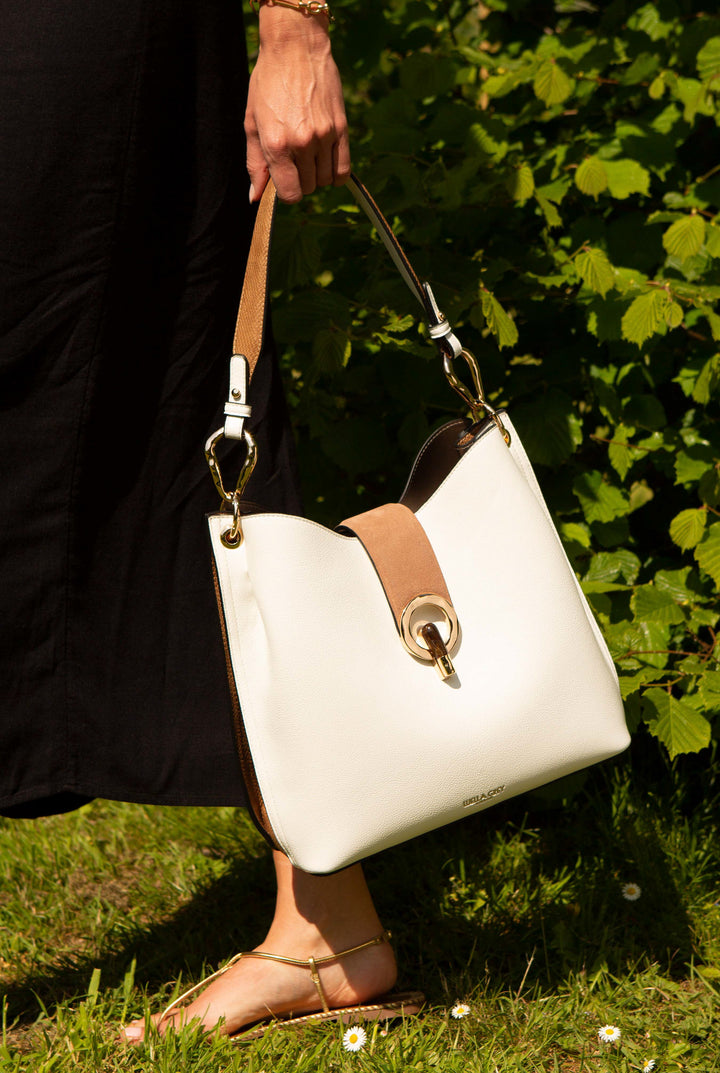 Lottie DI White/Mocha Hobo Tote